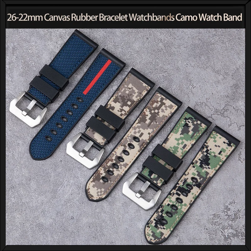  26-22mm Canvas Rubber Bracelet Watchbands Camo Watch Band For Brand Garmin Diesel JEEP Panerai Luminor Diesel Wrist Band Brand