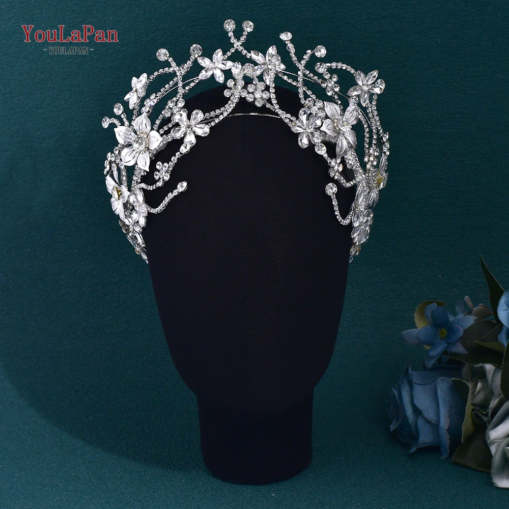 Youlapan Luxe Bruid Bloem Kroon Hoofdband Glanzend Volledig Strass Bruiloft Haaraccessoires Mode Sieraden Vrouwen Tiara Hp764 ﻿