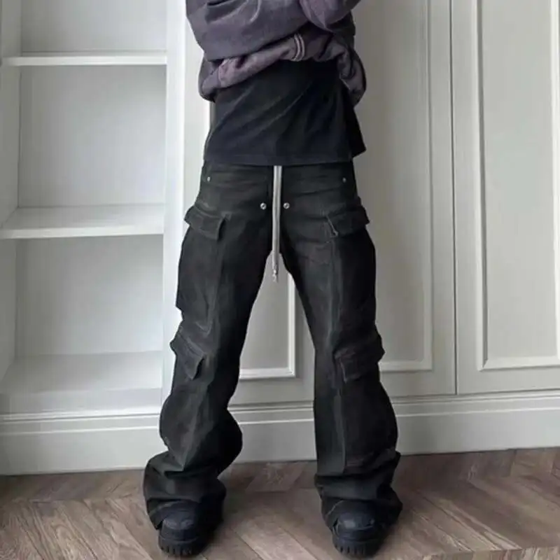 HKSH 가을 뉴 남성 조수 넓은 다리 주머니 세련된 펑크 데님 바지 트렌디 한 빈티지 사파리 스타일 RO 여성 하이 스트리트 청바지 HK3464