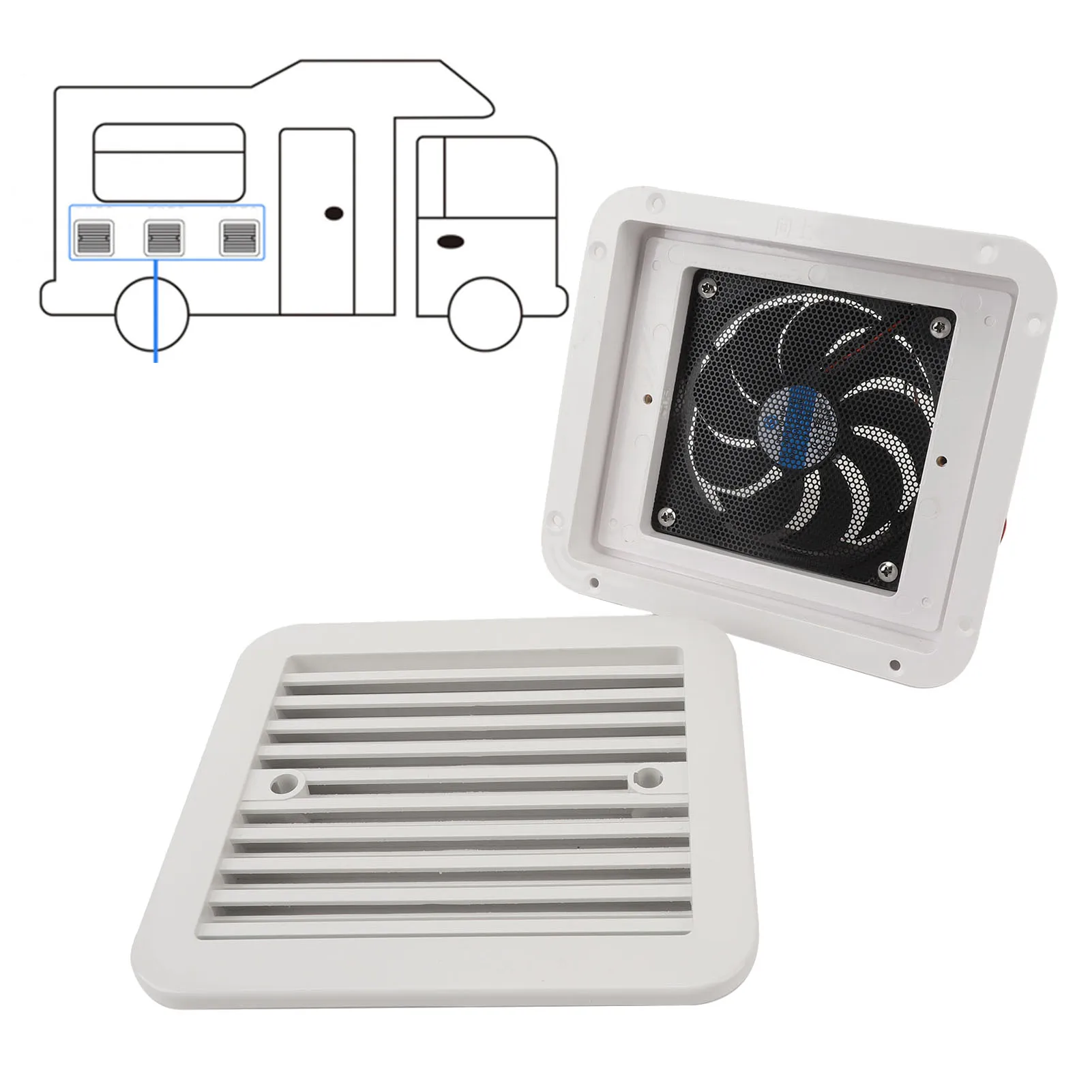 5V DC RV Side Vent Fan, 1W Power RV Side Ventilation Fan, Easy Install for Motorhomes, Yachts, Campers, Trailers