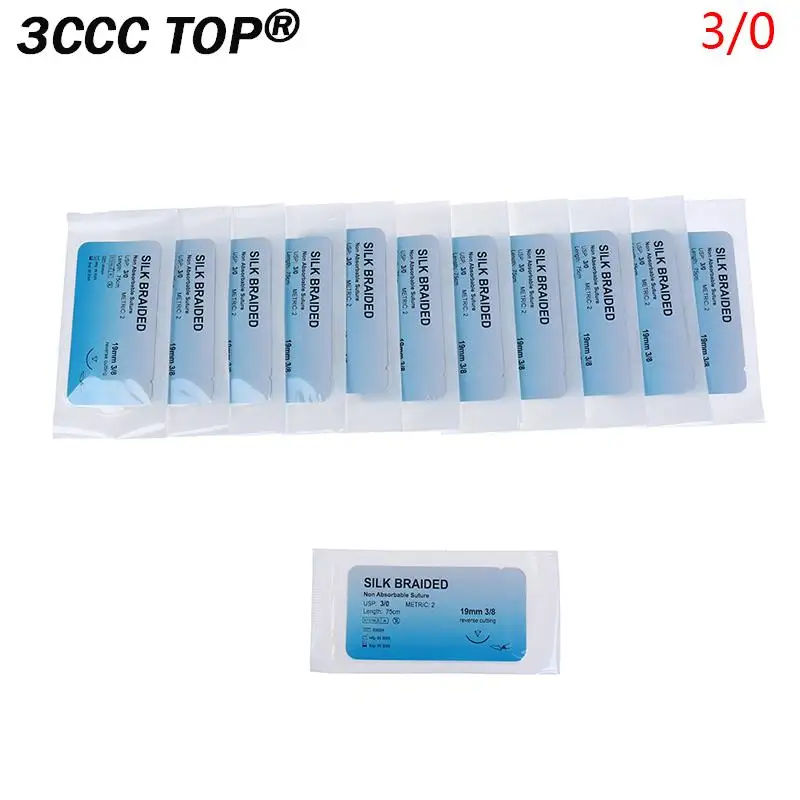 12Pcs/Set 2/0 3/0 Medical Needle Suture Silk Braided Monofilament Thread Suture Practice Kit