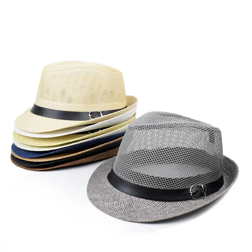 New Mesh Men Straw Panama Hat Wide Brim Sunscreen Sun Cap Lightweight Brethable Summer Beach Cap