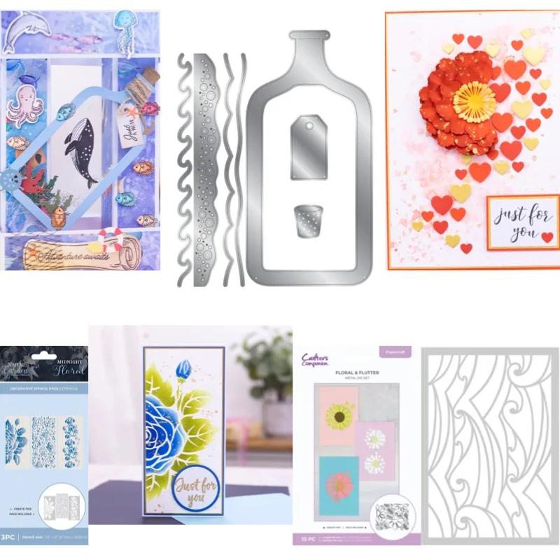 Message Bottle Put into the river patch cut metal die and Stencil for scrap booking stencil album paper DIY gift card decoration