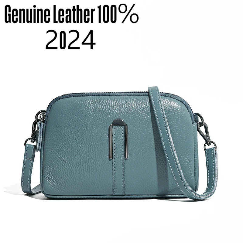 100% Genuine Leather Women\'s Bag Handbag 2024 Luxury Cow Leather Women Shoulder Crossbody Bag Fashion Female Messenger Phone Bag