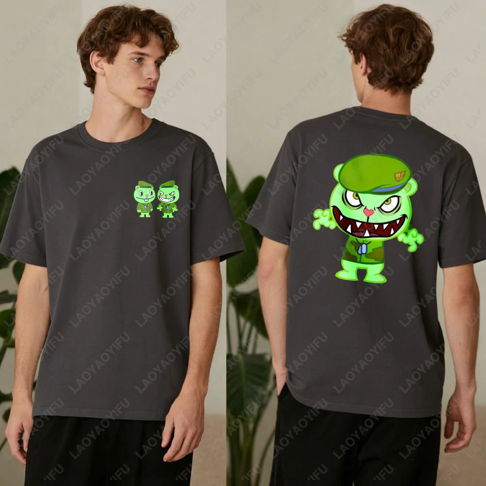 

Funny Anime Happy Tree Friends Tee Cartoon Character Flippy Print Tshirt Trendy streetwear Unisex Cotton T-Shirt Top