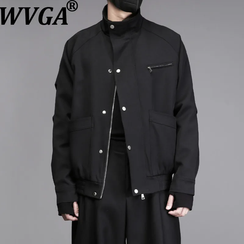 

WVGA Spring Autumn New Men Tide Stand Collars Trendy Jackets Niche Chic Casual Zippers Multi-Pocket Long Sleevd Coats Ins W15592