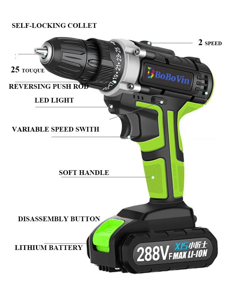 Imagem -04 - Recarregável sem Fio Chave de Fenda Elétrica 21v Impact Drill Power Driver sem Fio dc Bateria de Iões de Lítio para Casa Xjs 288vf