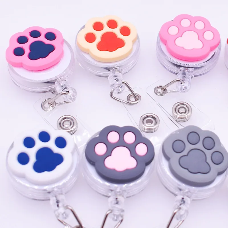 Cat Feet Retractable Badge Holder for Nurses Porta Credencial Name Tag Id Card Holder Lanyards Badge Reel Clip