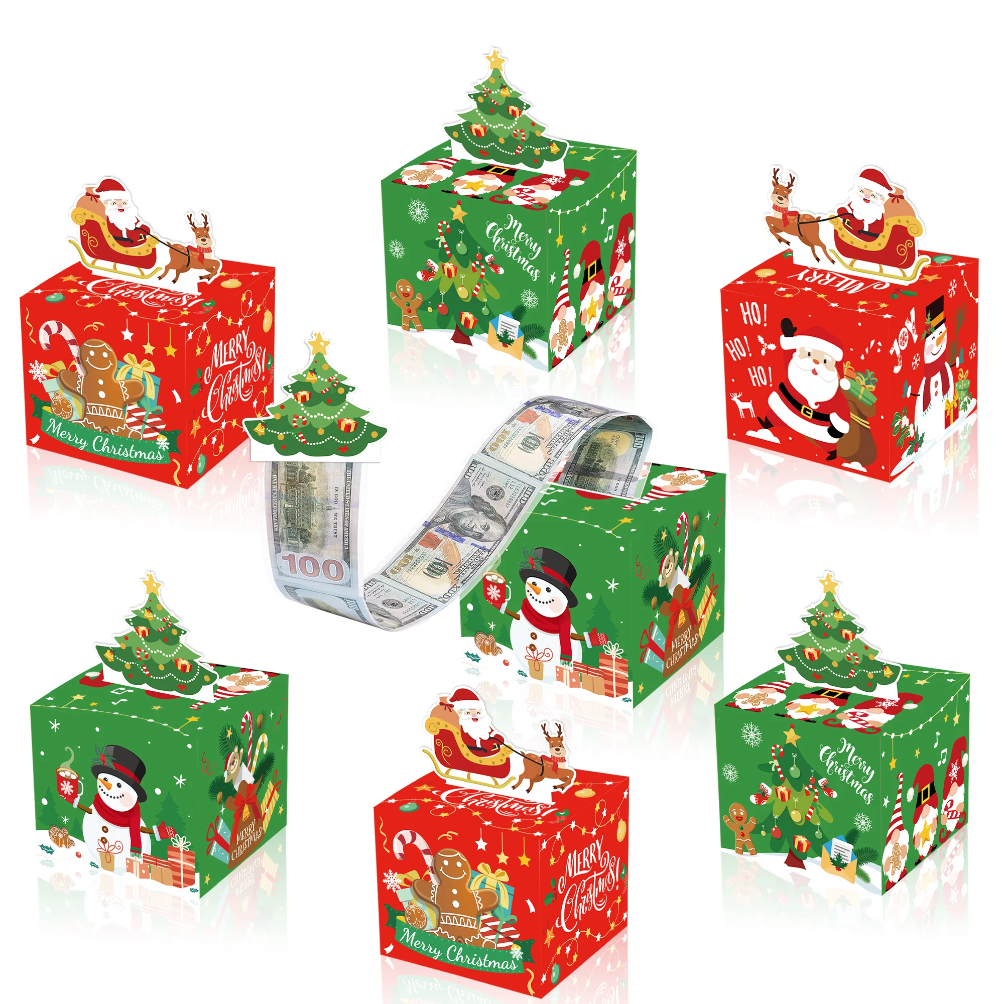 Christmas Money Box for Cash Gift Pull Surprise Money Gift Hoder with 30 Transparent Bags Santa Money Dispenser Cash Storage Box