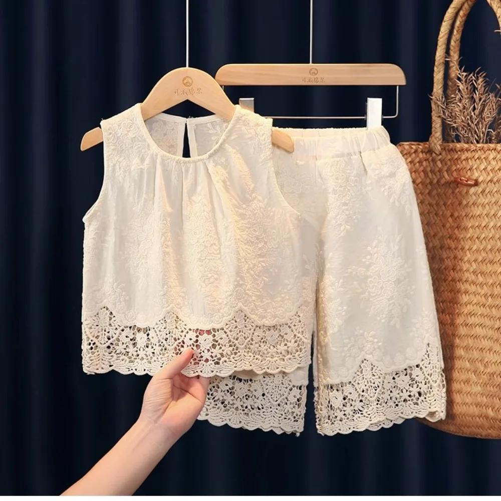 New Arrival Toddler Cutout Lace Camisole Suit, Thin Breathable Vacation Casual Costume for  73-100cm