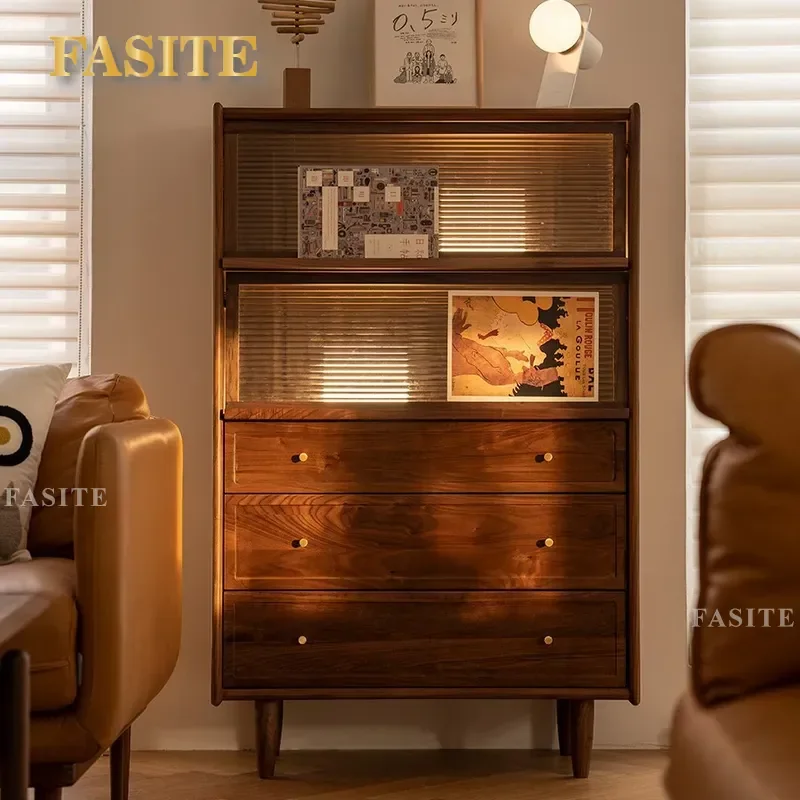 for Wooden Neighborhood Museum Dining Side Cabinet Black Walnut Nordic Living Room Sofa Side Cabinet Locker Solid Wood