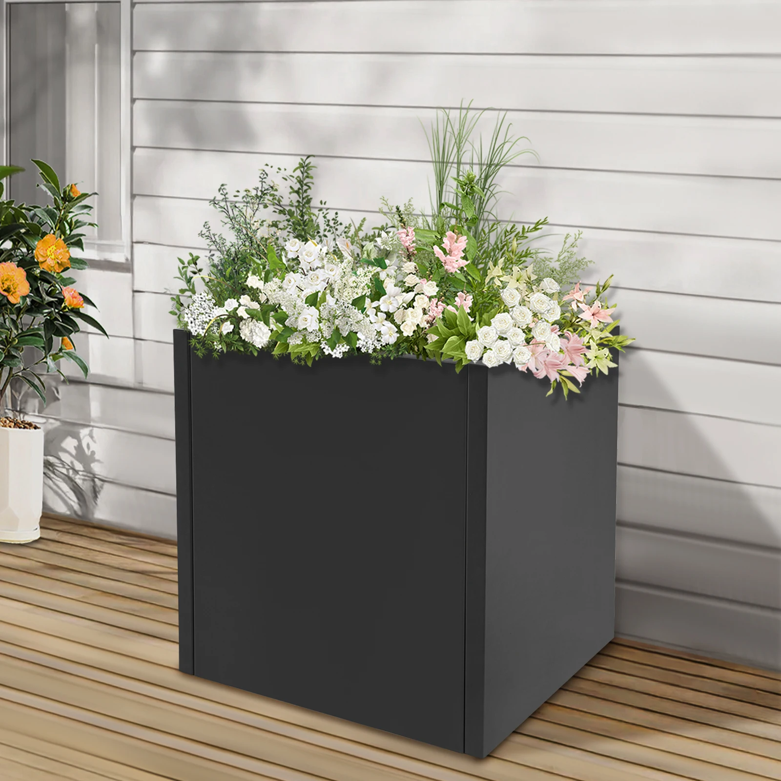 

17in Square Planter Box, Steel Large Outdoor Indoor Garden Plant Pot for Growing Various Flower Vegetable Seedling Home Backyard