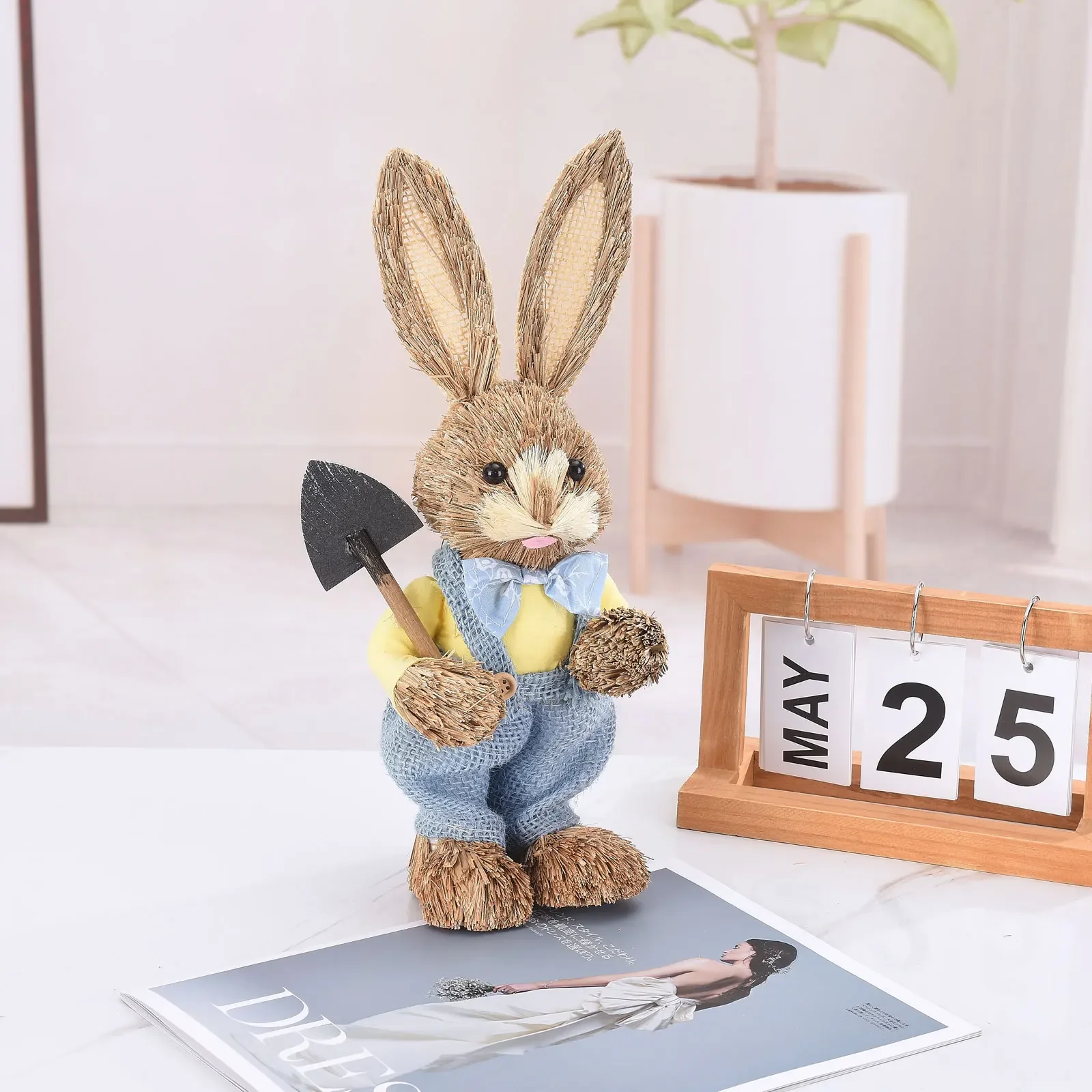 2PCS 23/35CM Straw Bunny Easter Decor Simulation Cute Rabbit Ornament Home Festival Party Window Decoration Props Children Gift