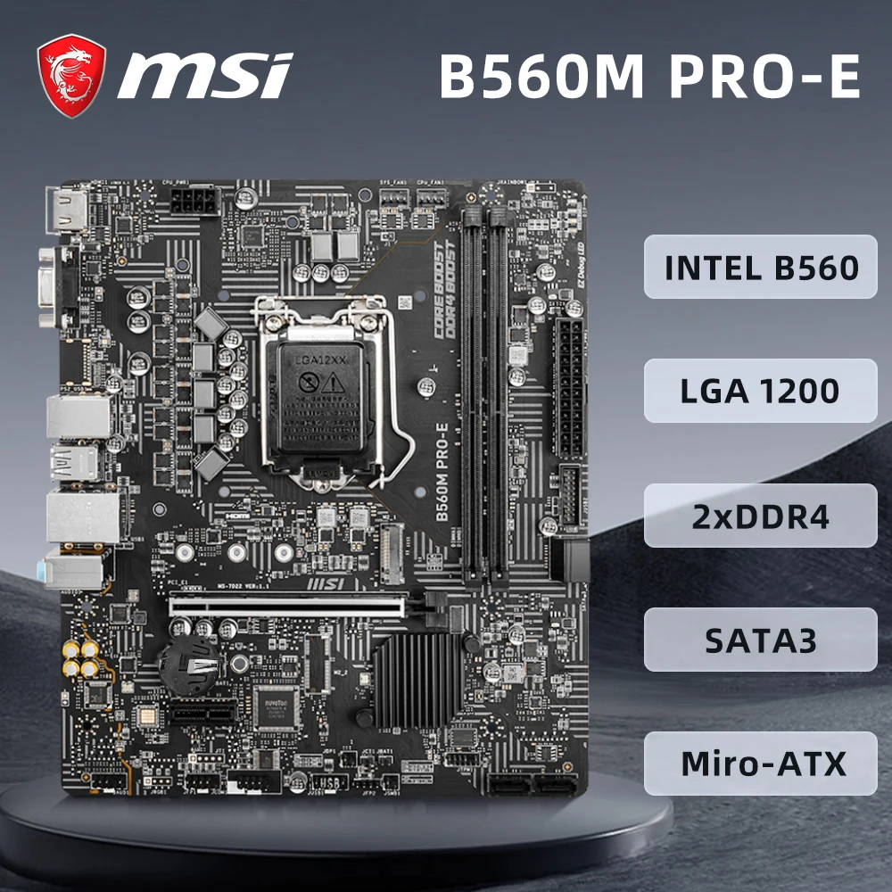 

MSI B560M PRO-E Motherboard Supports Socket LGA1200 i9-11900K i7-11700K i5-11600K CPU Intel B560 Chipset 2xDDR4 PCIe 4.0 mATX