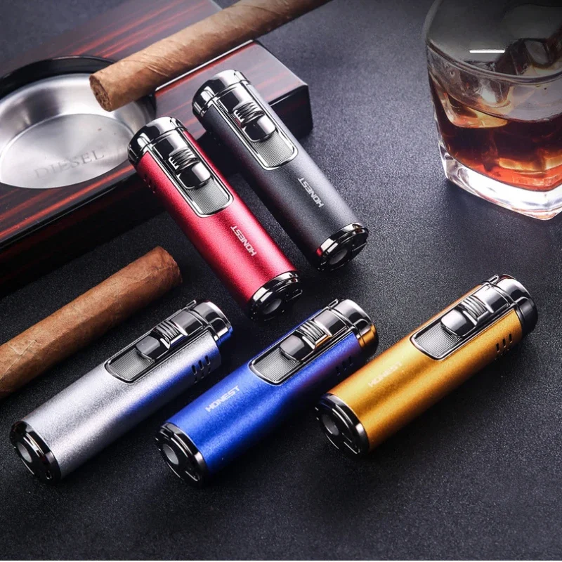 Windproof Torch Jet Lighter Spray Gun Turbo Gas 1300 C Metal Four Nozzles Butane Cigar Cigarettes Lighters Smoking Accessories