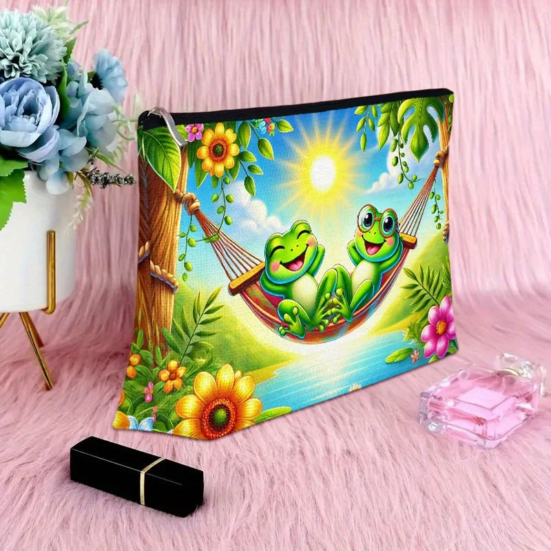 Un charmant sac de maquillage grenouille – joli sac multifonctionnel à fermeture éclair pour femmes, sac de rangement de bijoux