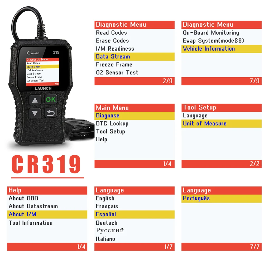 إطلاق X431 CR319 Creader 319 قارئ رمز السيارات obdii الماسح الضوئي المهنية السيارات الماسح الضوئي Obd2 الماسح الضوئي أدوات التشخيص