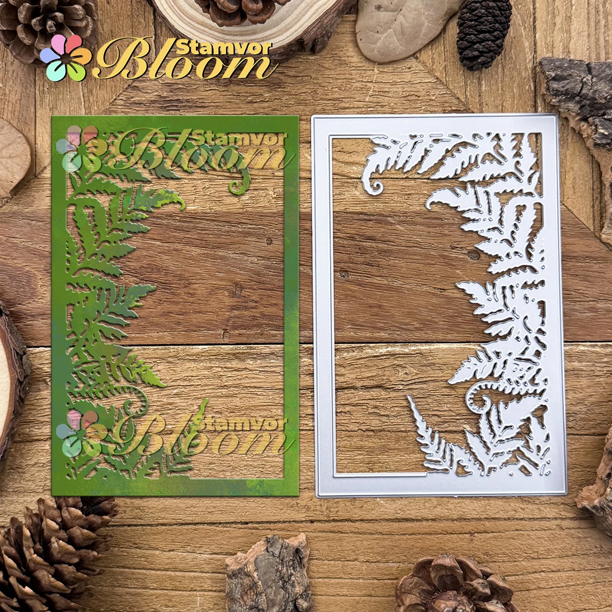 Original Lovely Ferns Leaves Branches Square Frame Metall-Stanzformen für Scrapbooking, dekorative Prägung