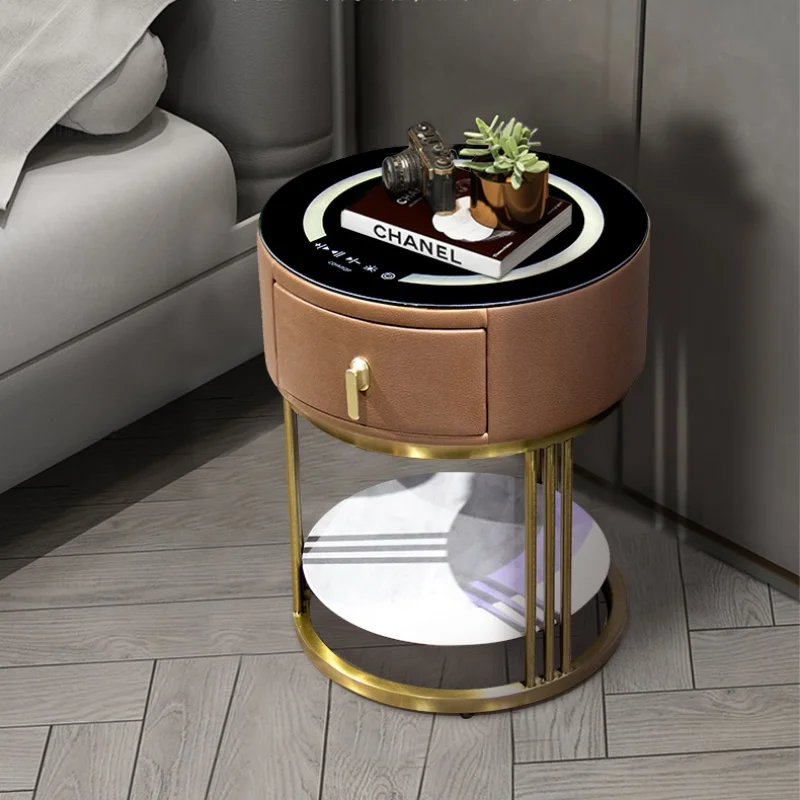 Modern simple multi-function round bedside table with wireless charging color light Bluetooth speaker