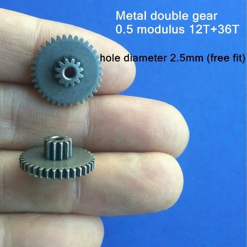 Engrenagem dupla de metal para metal em pó, 0,5 módulo, 12 dentes, 36 dentes, diâmetro 2.5mm, 0.5m, 12T + 36T livre, 2PCs