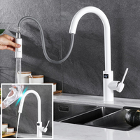 Kitchen Intelligent Faucet Digital Led Temperature Display White Hot Cold Water Pull Out Touch Sensor Swing Wash Basin Water Tap