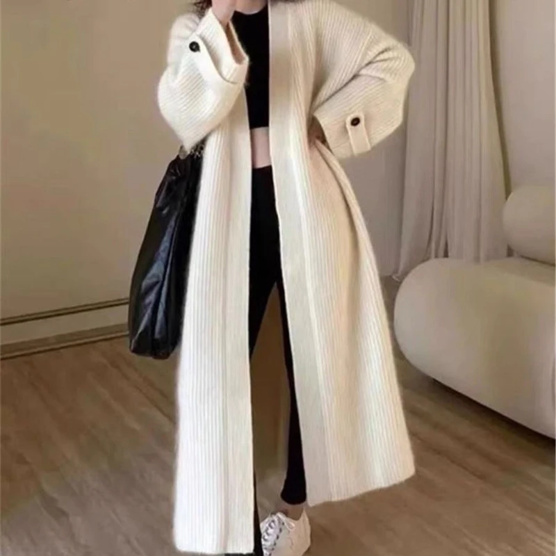 

Cardigan Women Long Knitted Casual Vintage Loose Sweater Coat Solid Streetwear Single Breasted Women Tops Knitted Cardigan