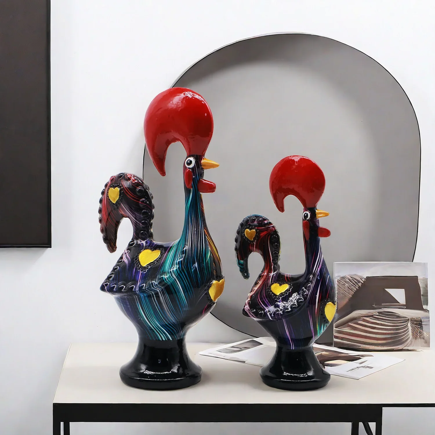 2Pcs/set Modern Color Simple Rooster Pair Ornament Living Room Home Decor Study Desk Decor Resin Crafts Gift  Figures