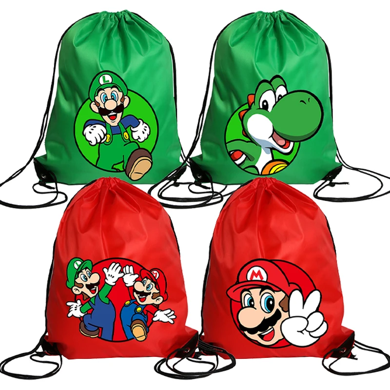 Super Mario Bros Boys Drawstring Bag Sports Waterproof Backpack Bundle Pocket Terylene Basketball Bags Cartoon Anime Cute Gifts