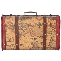Treasure Chest Portable Composite Wood Map Pattern Design Vintage Suitcase Jewelry Storage Box for Shooting Props Home Decor
