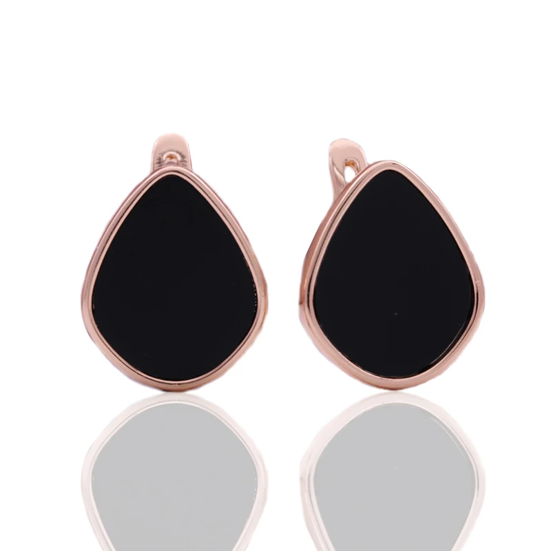 PATAYA New Black Natural Zircon Earrings For Women 585 Gold Color Oil Dripping Cute English Earrings Party Wedding Fine Jewelry