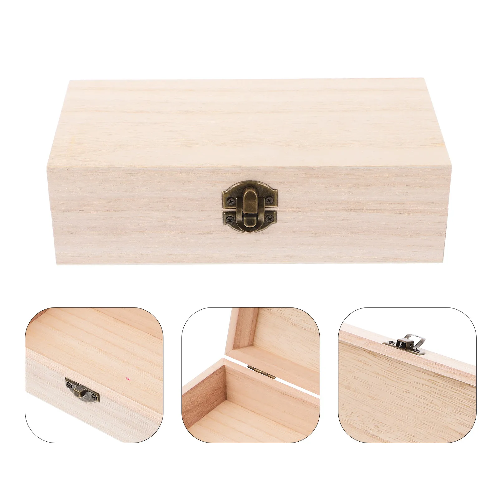 Rectangular Vintage Jewelry Storage Box Hinged Lid Wood Decorative Organizer for Trinkets Keepsakes Home Decor