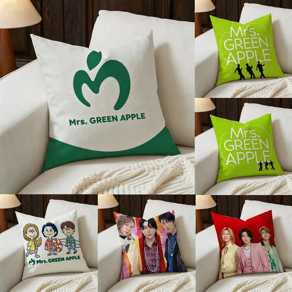 M-Mrs. GREEN APPLE Cushion Cover Natural Linen Pillowcase Set, All-in-One Decor for Sofa, Bedroom & Chair