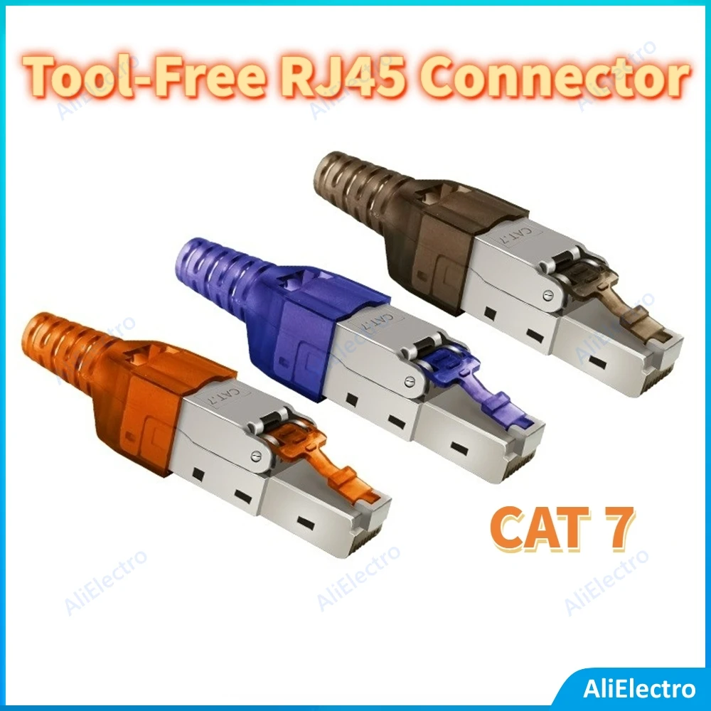 

10pcs/lot Shielded RJ45 Cat 7 Cat6A Termination Plug Cat7 Plug cat6A connectors Modular 22/23/24AWG Cat7 Connector Tool-Free