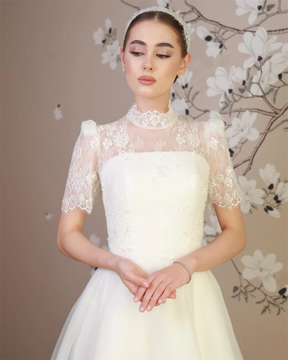 

Customized Dreamy Wedding Dresses Formal O-Neck Short Sleeves Dresses Earthy Wedding Dress Luxury Special Occasion Gowns