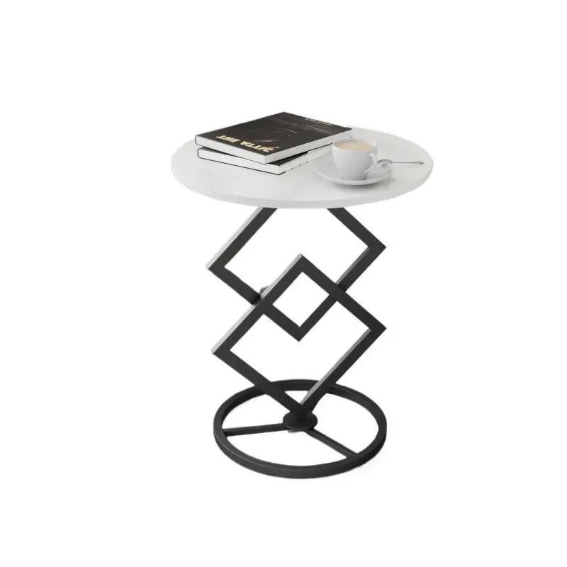 Modern Round Sintered Stone Coffee Table Wrought Iron Frame Minimalist Luxury Side Table for Small Living Room Apartment