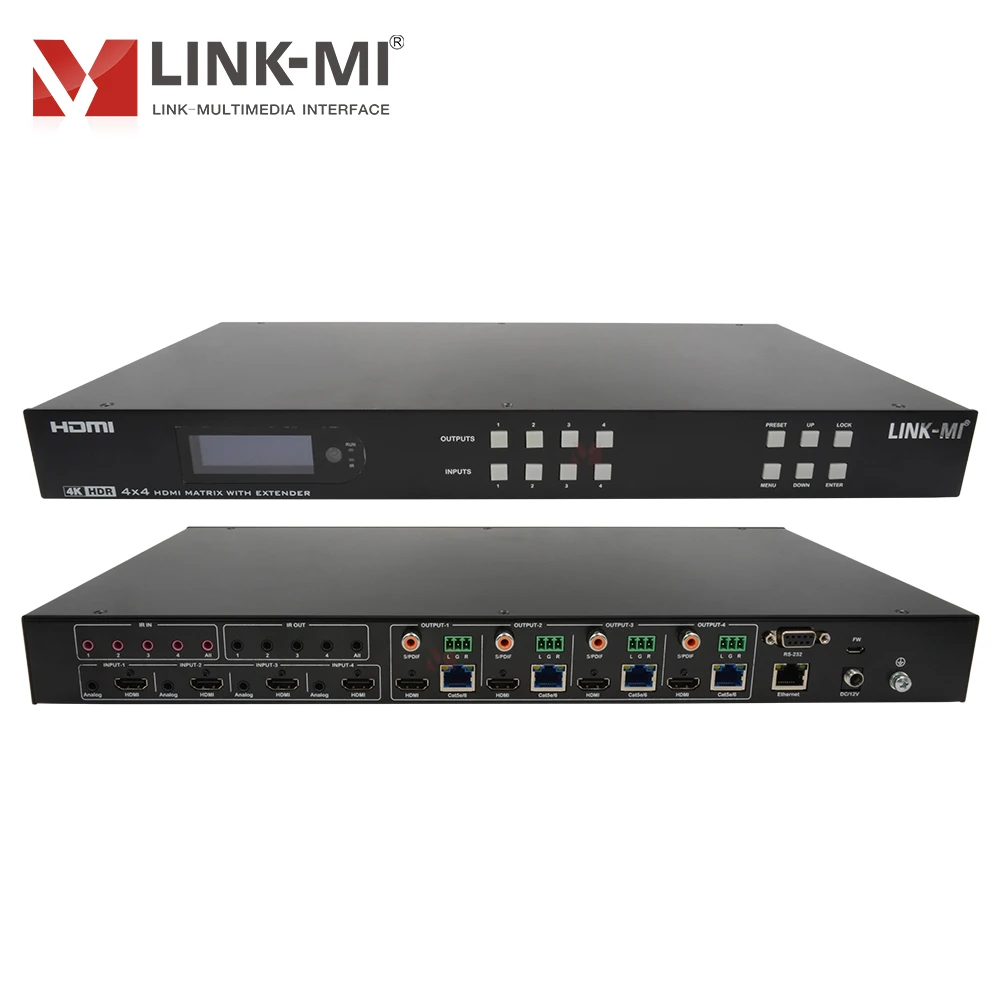

4x4 HDMI 2.0 Matrix 4K60Hz 70m Extender Over Cat6 Ethernet with 4 HDMI Loop Out Analog Audio Extraction Bi-Direction IR Control