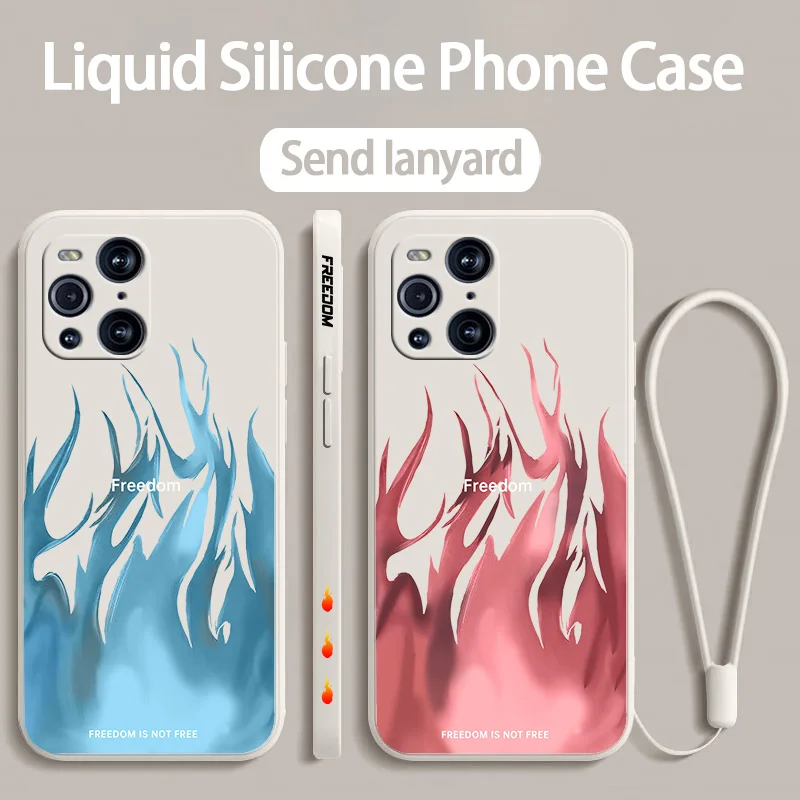 INS Fashion Flame For OPPO Reno 10 8T 8 7Z 7 6 5 2Z Find X5 X3 X2 Neo Lite Pro Liquid Left Rope Soft Phone Case