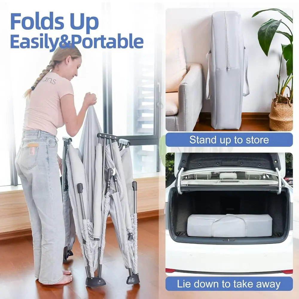 روضة أطفال رمادية قابلة للطي مقاس 59 × 71 مع 50 كرة محيطية، 4 مقابض، منطقة لعب آمنة للأطفال والرضع، ساحة محمولة داخلية/خارجية