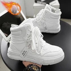 Plush Men's Shoes High Top Couple Sneakers Leather Womens Platform Shoes Comfortable Outdoor Men Running Shoes Breathable New