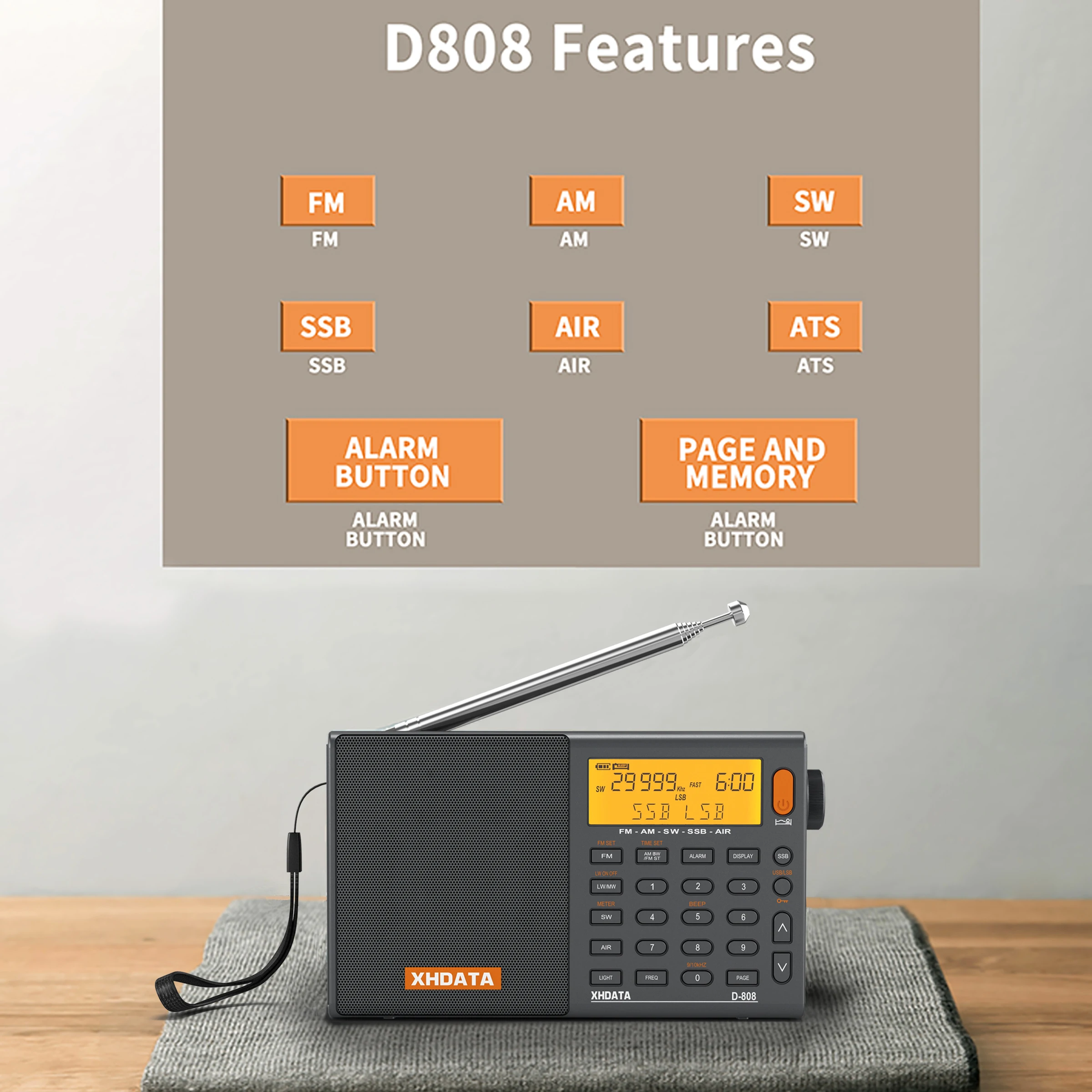 SIHUADON XHDATA D808 2023 Upgraded Version Portable FM Radio XHDATA D-808 Digital World Receiver DSP Radio FM AM SW SSB AIR