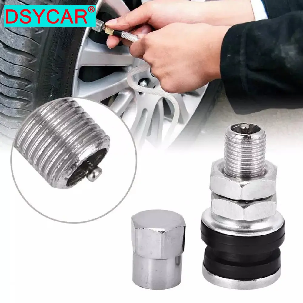 

DSYCAR 1Pair Tire Valve Stem Kit, Silver TR161 Metal Car Truck Motorcycle Bolt in Tire Tyre Valve Short Stems with Dust Cap