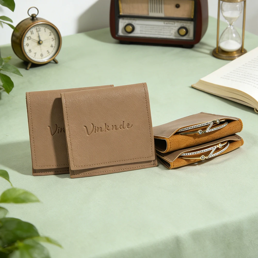 

50/100Pcs Custom Logo Jewelry Travel Organizer Coffee PU Leather Women Storage Jewelry Case for Necklaces Earring Ring Bracelets