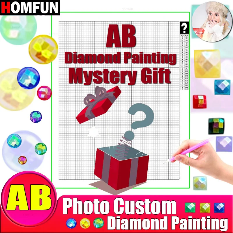 HOMFUN AB Photo Custom Mystery Diamond Painting 5D DIY Mysterious Picture of Rhinestones Diamond Embroidery 3D Cross Stitch Gift