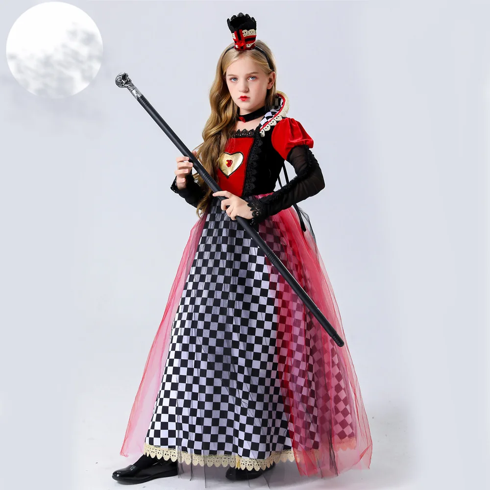 

Alice in Wonderland Red Queen Cosplay Costumes Children Queen Of Hearts Roleplay Dress Halloween Party Dress Performance Costume