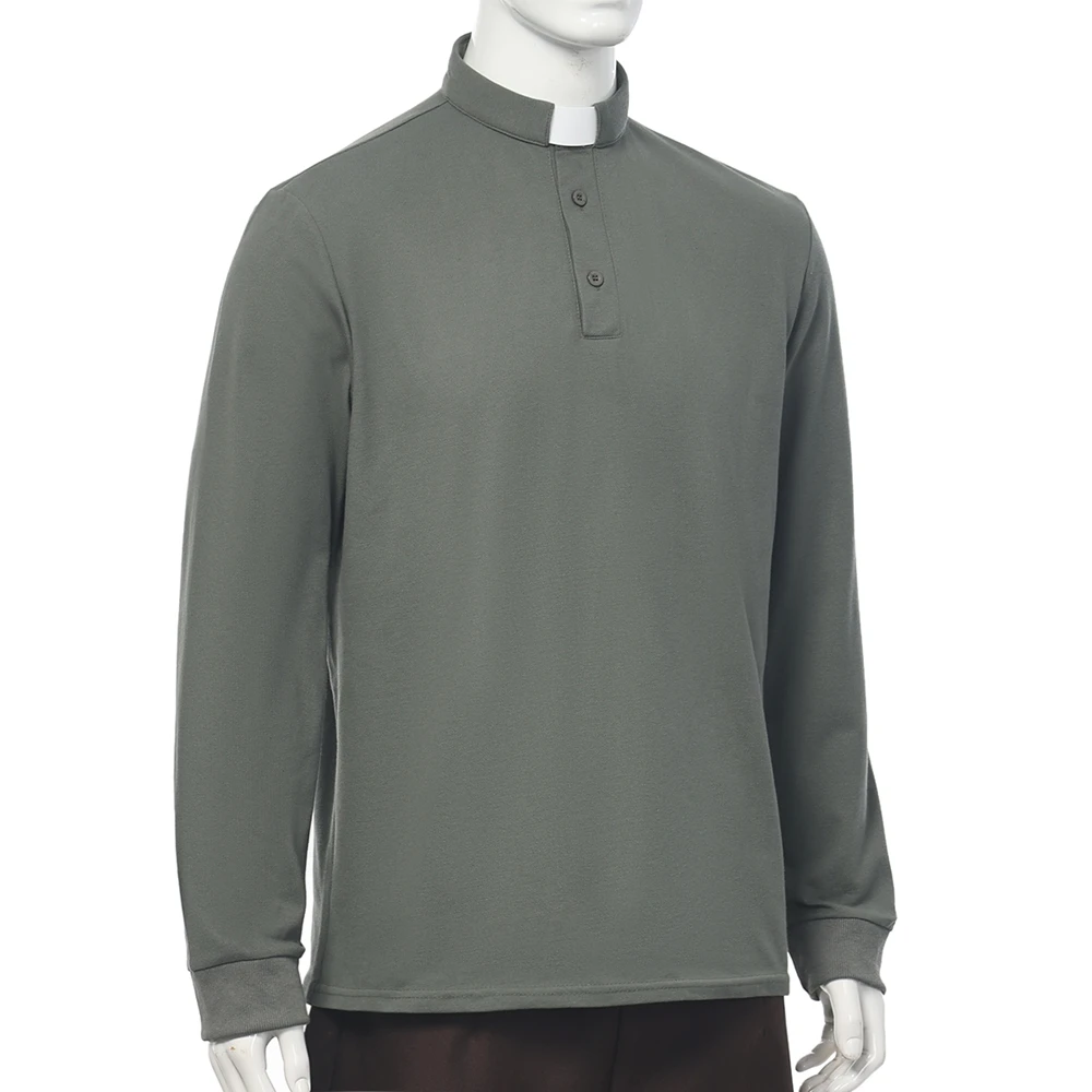 Camisa polo masculina com gola clero, manga comprida, pastor, ministro, pregador, sacerdote