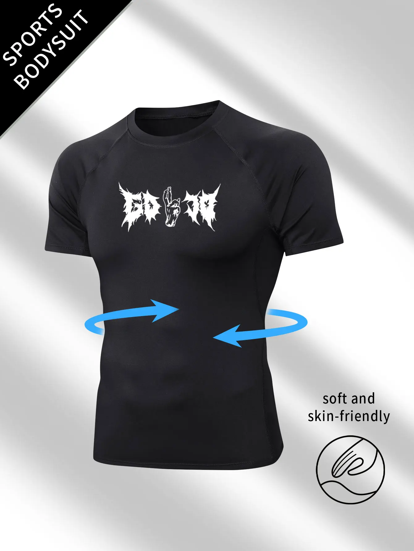 

Fitness gym compression printed T-shirt for running and fitness; breathable sports top for summer