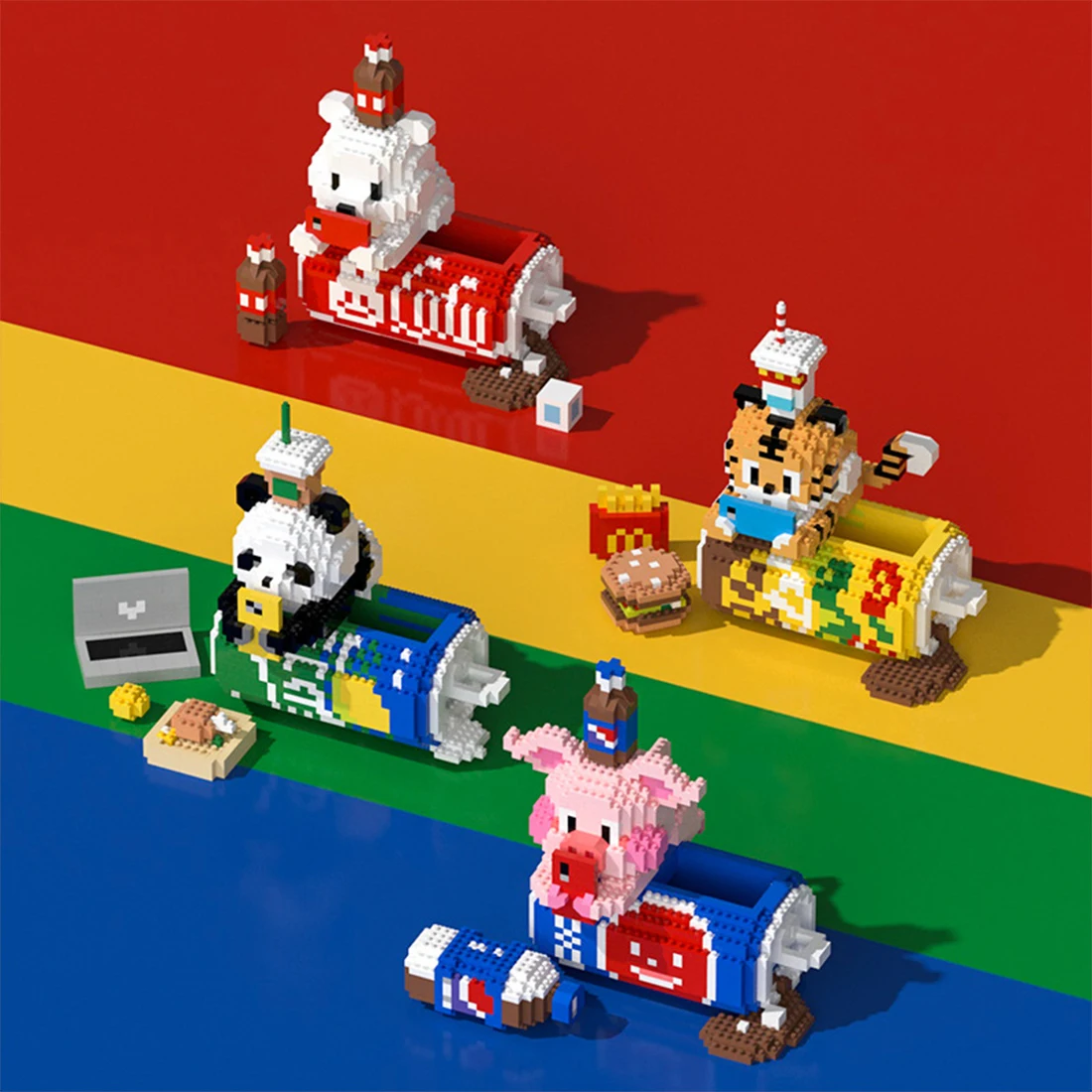 

Pen Container Micro Building Blocks 3D Polar Bear Tiger Panda Pig Model Bear Cola Storage Mini Brick Figure Toys For Kids Gift