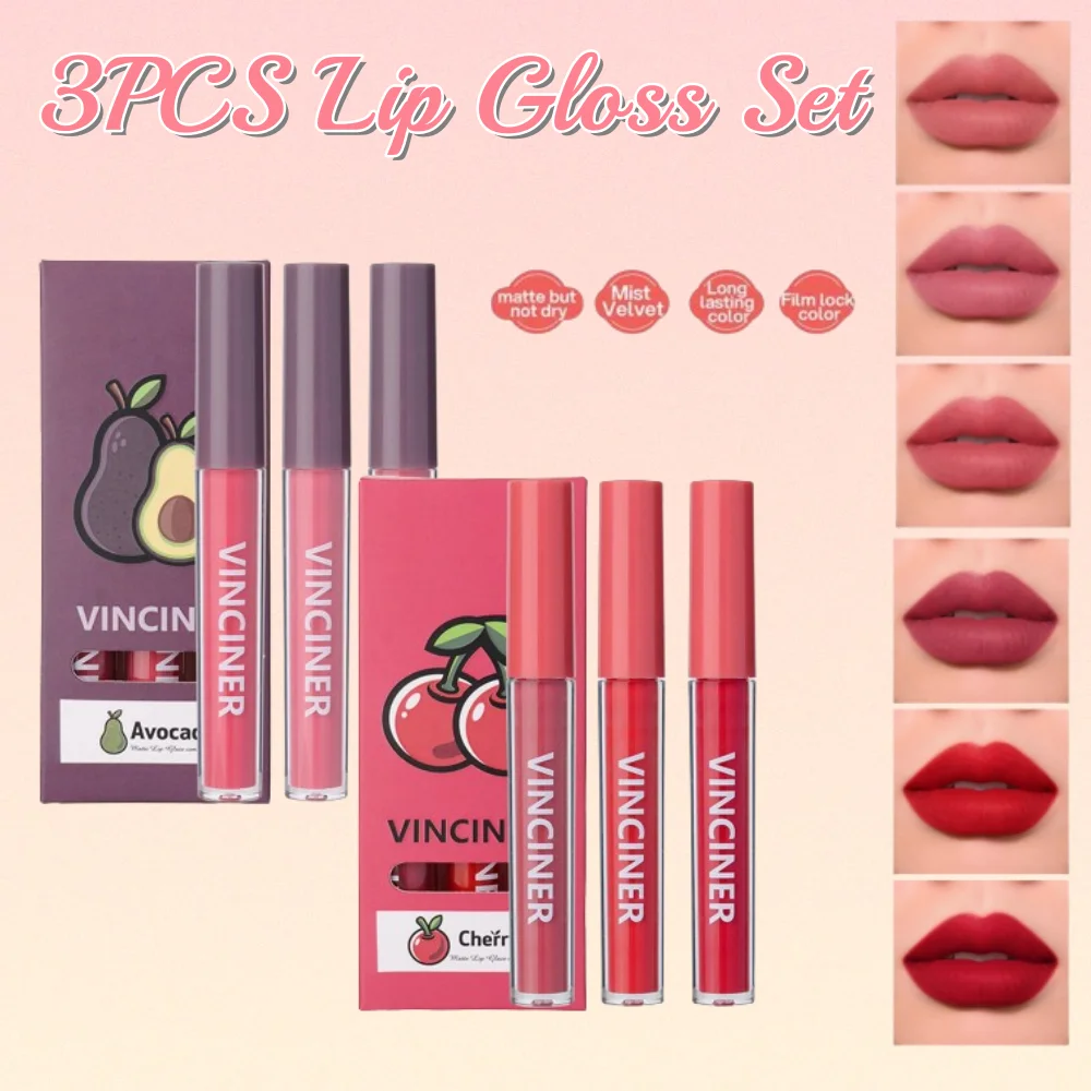 3pcs Velvet Matte Lip Gloss Set Waterproof Long-wear Liquid Lipstick Lip Colour Lips Daily Makeup Women Cosmetics