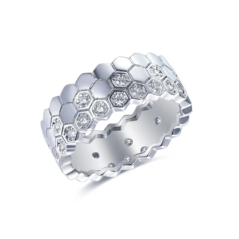 

TKJ 925 Sterling Silver Zircon Stacking Rings for Women Men Geometric Zircon Wedding Band Rings Engagement Couple Jewelry Gift