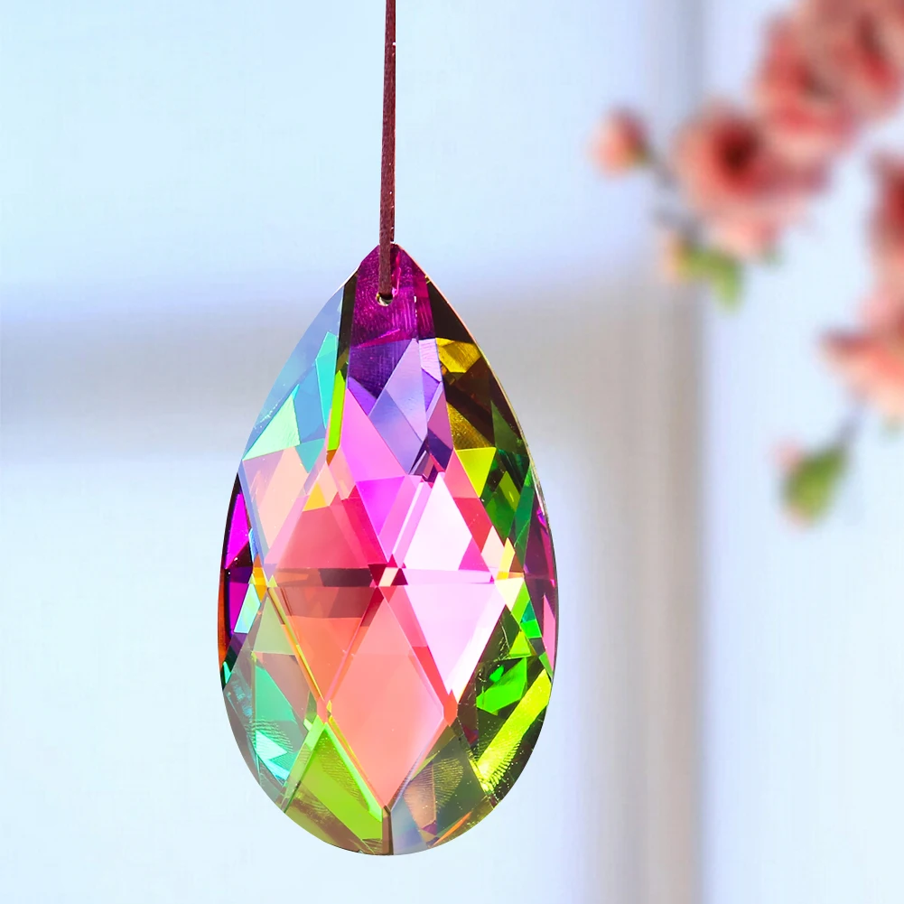 Muy Bien Brilliant Glass Teardrop Chandelier Crystal Parts Replacement Faceted Sun Catcher Prisms Rainbow Hanging Pendant Decor